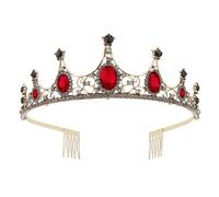 Vofler Gold Black Tiara Crown with Ruby - Baroque Vintage Crystal Red Rhinestone Headband for Women Queen Lady Bride Princess Birthday Wedding Prom Pageant Halloween Costume Party with Comb