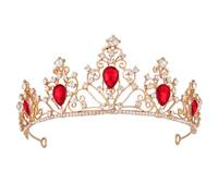 Vofler Gold Tiara Crown with Ruby - Baroque Vintage Headband Crystal Red Rhinestone Headband for Women Queen Ladies Bride Princess Birthday Wedding Pageant Prom Homecoming Halloween Costume Party