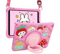 Vofolen for iPad 9th Generation Case for iPad 8th/7th Generation Case Kid Girls 10.2 Inch 2021/2020/2019 Cute 3D Rabbit Soft Silicone Shockproof Protective Cover with Rotating Stand & Shoulder Strap