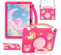 Vofolen for iPad A16 Case Kids 11th Generation 11 Inch 2025/iPad 10th Generation Case 10.9 Inch 2022 Cute Unicorn Soft Silicone Cover with Rotating Stand & Strap for iPad 10 Cases Girls-Hot Pink