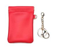 VOFOON Leather Squeeze Coin Purse Pouch With Keychain Small Change Holder Slim Wallet Card Holder For Women & Men, Red, M, Slim Pouch