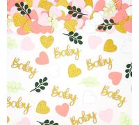Vofrise 200PC Greenery Baby Shower Confetti Pink and Sage Green Baby Shower Decorations for Girl Eucalyptus Hearts Table Scatters for Its a Girl Party Decor Supplies