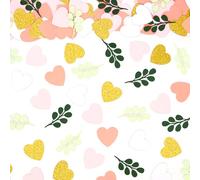 Vofrise 200PC Heart Wedding Confetti Greenery Eucalyptus Table Scatters for Pink and Sage Green Bridal Shower/Birthday/Baby Shower/Bachelorette Party Decoartions