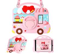 VOFUOE for iPad 9th/8th/7th Generation Case Kids Girls with Shoulder Straps Rotating Stand Shoulder Straps Sweet Dessert House Design Soft Silicone Cover for iPad 10.2 Case 2021 2020 2019 -Hot Pink