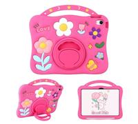 VOFUOE for iPad A16 Case 11th Generation 2025 11 Inch, for iPad 10th Generation Case 2022 10.9'' for Kids Girls Colorful Flower Soft Silicone Cover with Handle Rotatable Stand Pencil Holder-Hot Pink