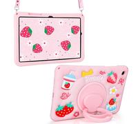 VOFUOE for Samsung Galaxy Tab A9 Plus Case for Kids Girls with Screen Protector Shoulder Straps Stand Sweet Strawberry Yogurt Cake Design Silicone Tablet Cover for Galaxy Tab A9 + 11 Inch 2023-Pink
