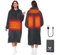 VOFUOTI MAX Heated Wearable Blanket, Cordless Electric Heating Blanket Hoodie with Battery,Oversized Sweatshirt Throw Blanket (Gray-16000mAh)