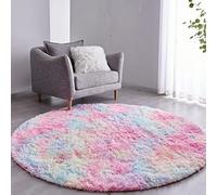 VOFUSHON Round Rainbow Shaggy Rug, 120 cm, High Pile, Machine Made, Polyester, Water Resistant, Stain Resistant, Machine Wash, Indoor, Area Rug, Bohemian Style, Suitable for Nursery Room
