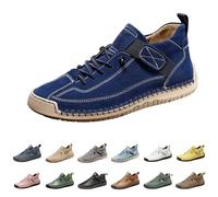 Vogany Shoes Unisex Handmade Soft Leather Shoes, Wide Fit Lace up Outdoor Casual Orthopedic Sneakers, Non-Slip Lightweight Breathable Casual Sneakers for Driving Walking Hiking Size 5.5 Dark Blue