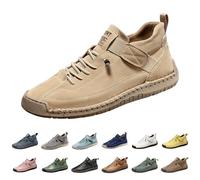 Vogany Shoes Unisex Handmade Soft Leather Shoes, Wide Fit Lace up Outdoor Casual Orthopedic Sneakers, Non-Slip Lightweight Breathable Casual Sneakers for Driving Walking Hiking Size 7 Beige