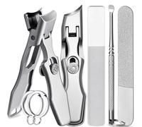 VOGARB Curved & Slanted Nail Clipper Set, Wide Jaw with Folding Safety Lock, Heavy Duty Stainless Steel Toenail Clippers with File & Ear Pick, Anti-Splash for Thick Ingrown Nails for Seniors, Men