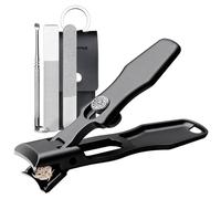 VOGARB Nail Clippers for Men & Seniors Thick Toenails and Fingernail - Wide Jaw Opening Portable Ultra Sharp Finger Nail Clippers with Catcher, Heavy Duty Stainless Steel, Black Set