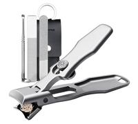 VOGARB Nail Clippers for Men Thick Toenails and Fingernail,Wide Jaw Opening Anti-splash Safety Lock Finger Nail Cutter with Metal File,Ear Pick,Glass File and Storage Case,for Adult Seniors,Silver Set