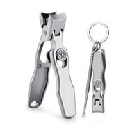 VOGARB Small Nail Clippers for Men Fingernail and Thick Toenails Wide Jaw Opening Portable Ultra Sharp Nail Clippers with Catcher for Seniors Adult Women, Comes with Keychain and Earpick Set