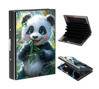 VOGDMKJG Adorable Baby Panda Eating Bamboo Metal Card Holder, Slim RFID Blocking Wallet for Men & Women, Minimalist Aluminium Credit Card Case with 6-8 Wide Slots, Compact Pocket-Friendly Gift