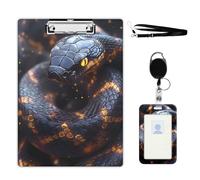 VOGDMKJG Black Python Snake Clipboard with ID Card Holder - 9x12.5 Inch Acrylic Letter Size Clip Board, Hardboard Clipboard with Metal Clip Aesthetic Office Supplies for Nurses/Teachers/Students
