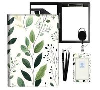 VOGDMKJG Botanical Leaf Leather Padfolio Clipboard with ID Badge Holder&Pen Holde&Heavy Duty Clip File Folder,Efficiency Slim Document Organizer for Nursing/School/Office for Women Men