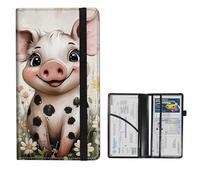 VOGDMKJG Car Insurance and Registration Holder, Premium PU Leather Auto Document Organizer Wallet,Cute Baby Pig In Daisy Field Vehicle Glove Box Storage Case for Women Men, Aesthetic Car Accessories