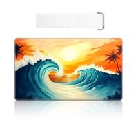 VOGDMKJG Card Playmat Middle 24"x14" with Storage Bag - Stitched Edges Non-Slip Neoprene Gaming Mat for Tournaments/TCG/MTG/Lorcana/Board Games-Wave Ocean