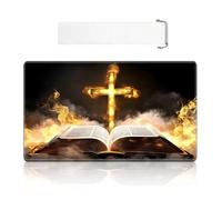 VOGDMKJG Card Playmat Middle 24"x14" with Storage Bag - Stitched Edges Non-Slip Neoprene Gaming Mat for Tournaments/TCG/MTG/Lorcana/Board Games-Cross Bible