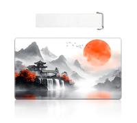 VOGDMKJG Card Playmat Middle 24"x14" with Storage Bag - Stitched Edges Non-Slip Neoprene Gaming Mat for Tournaments/TCG/MTG/Lorcana/Board Games-Black Red Mountain