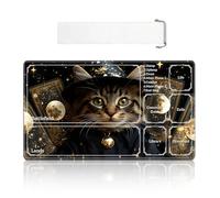 VOGDMKJG Card Playmat Middle 24"x14" with Storage Bag - Stitched Edges Non-Slip Neoprene Gaming Mat Playzones Design for Tournaments/TCG/MTG/Lorcana/Board Game Desk Mat-Magic Cat