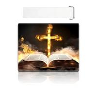 VOGDMKJG Card Playmat Small 17"x14" with Storage Bag - Stitched Edges Non-Slip Neoprene Gaming Mat for Tournaments/TCG/MTG/Lorcana/Board Games-Cross Bible