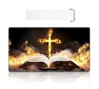 VOGDMKJG Card Playmat XLarge 35"x20" with Storage Bag - Stitched Edges Non-Slip Neoprene Gaming Mat for Tournaments/TCG/MTG/Lorcana/Board Games-Cross Bible