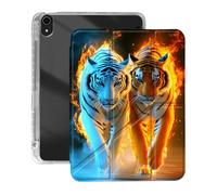 VOGDMKJG Case for iPad mini 8.3" 7th A17 Pro 2024/iPad Mini 6th 2021 - Y-Shaped Stand Clear Back with Pencil Storage Auto Sleep/Wake Multi-Angle View Protective Tablet Cover (Water Fire Tiger)