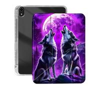 VOGDMKJG Case for iPad mini 8.3" 7th A17 Pro 2024/iPad Mini 6th 2021 - Y-Shaped Stand Clear Back with Pencil Storage Auto Sleep/Wake Multi-Angle View Protective Tablet Cover (Wolf Purple Moon)