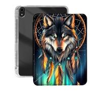 VOGDMKJG Case for iPad mini 8.3" 7th A17 Pro 2024/iPad Mini 6th 2021 - Y-Shaped Stand Clear Back with Pencil Storage Auto Sleep/Wake Multi-Angle View Protective Tablet Cover (Dreamcatcher Wolf)