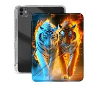 VOGDMKJG Case for iPad Pro 11 Inch Case (M4) 2024 5th Generation - Y-Shaped Stand Clear Back with Pencil Storage Auto Sleep/Wake Multi-Angle View Protective Tablet Cover (Water Fire Tiger)