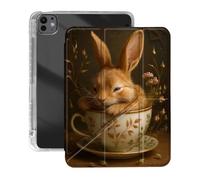 VOGDMKJG Case for iPad Pro 13 Inch Case (M4) 2024 7th Generation - Y-Shaped Stand Clear Back with Pencil Storage Auto Sleep/Wake Multi-Angle View Protective Tablet Cover Rabbit Cup