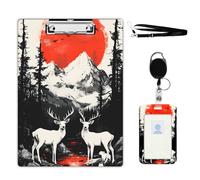 VOGDMKJG Deer Snow Mountain Clipboard with ID Card Holder - 9x12.5 Inch Acrylic Letter Size Clip Board, Hardboard Clipboard with Metal Clip Aesthetic Office Supplies for Nurses/Teachers/Students