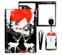 VOGDMKJG Deer Snow Mountain Leather Padfolio Clipboard with ID Badge Holder&Pen Holde&Heavy Duty Clip File Folder,Efficiency Slim Document Organizer for Nursing/School/Office for Women Men