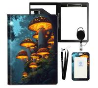 VOGDMKJG Giant Magic Mushroom Leather Padfolio Clipboard with ID Badge Holder&Pen Holde&Heavy Duty Clip File Folder,Efficiency Slim Document Organizer for Nursing/School/Office for Women Men