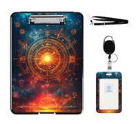 VOGDMKJG Heavy Duty Storage Clipboard(Bottom-Open)Slim Organization Case Box With ID Badge Holder&Pen Holder,File Case Sun Moon Astrology Wheel File Case Portfolio For A4 Size Nurses,Students,Coaches