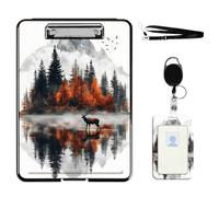VOGDMKJG Heavy Duty Storage Clipboard(Bottom-Open) Slim Organization Case Box with ID Badge Holder&Pen Holder,File Case Autumn Elk Reflection File Case Portfolio for A4 Size Nurses,Students,Coaches