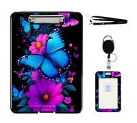 VOGDMKJG Heavy Duty Storage Clipboard(Bottom-Open) Slim Organization Case Box with ID Badge Holder&Pen Holder,File Case Neon Butterfly Purple File Case Portfolio for A4 Size Nurses,Students,Coaches