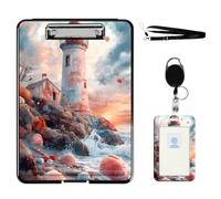 VOGDMKJG Heavy Duty Storage Clipboard(Bottom-Open)Slim Plastic Organization Case Box With ID Badge Holder&Pen Holder,File Case Lighthouse Sea Waves File Case Portfolio For A4 Size Nurse,Student,Coache