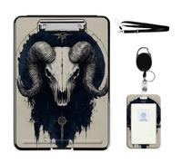 VOGDMKJG Heavy Duty Storage Clipboard(Bottom-Open)Slim Plastic Organization Case Box With ID Badge Holder&Pen Holder,File Case Ram Skull Sacred File Case Portfolio For A4 Size Nurses,Students,Coaches