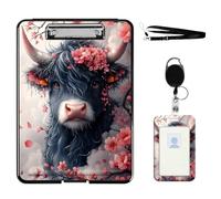 VOGDMKJG Heavy Duty Storage Clipboard(Bottom-Open)Slim Plastic Organization Case Box With ID Badge Holder&Pen Holder,File Case Highland Cow Cherry File Case Portfolio For A4 Size Nurses,Student,Coache