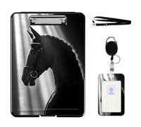 VOGDMKJG Heavy Duty Storage Clipboard(Bottom-Open)Slim Plastic Organization Case Box With ID Badge Holder&Pen Holder,File Case Black Horse Profile File Case Portfolio For A4 Size Nurses,Student,Coache