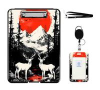 VOGDMKJG Heavy Duty Storage Clipboard(Bottom-Open)Slim Plastic Organization Case Box With ID Badge Holder&Pen Holder,File Case Deer Snow Mountain File Case Portfolio For A4 Size Nurses,Students,Coache