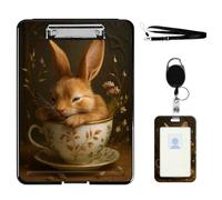 VOGDMKJG Heavy Duty Storage Clipboard(Bottom-Open) Slim Plastic Organization Case Box with ID Badge Holder&Pen Holder,File Case Bunny Teacup File Case Portfolio for A4 Size Nurses,Students,Coaches