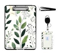 VOGDMKJG Heavy Duty Storage Clipboard(Bottom-Open) Slim Plastic Organization Case Box with ID Badge Holder&Pen Holder,File Case Botanical Leaf File Case Portfolio for A4 Size Nurses,Students,Coaches