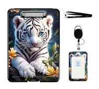 VOGDMKJG Heavy Duty Storage Clipboard(Bottom-Open)Slim Plastic Organization Case Box With ID Badge Holder&Pen Holder,File Case Cute White Tiger File Case Portfolio For A4 Size Nurses,Students,Coaches