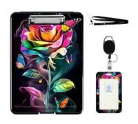 VOGDMKJG Heavy Duty Storage Clipboard(Bottom-Open) Slim Plastic Organization Case Box with ID Badge Holder&Pen Holder,File Case Rainbow Rose File Case Portfolio for A4 Size Nurses,Students,Coaches