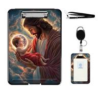 VOGDMKJG Heavy Duty Storage Clipboard(Bottom-Open)Slim Plastic Organization Case Box With ID Badge Holder&Pen Holder,File Case Jesus Holding Baby File Case Portfolio For A4 Size Nurses,Students,Coache