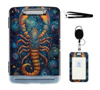 VOGDMKJG Heavy Duty Storage Clipboard(Side-Open) Slim Plastic Organization Case Box with ID Badge Holder&Pen Holder,Scorpion Zodiac Astrology File Case Portfolio for Letter A4 Nurses,Students,Coaches